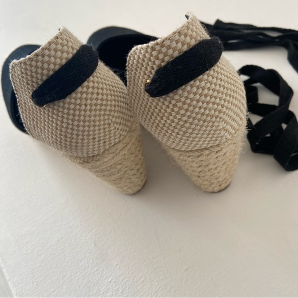 City Chic black and jute Espedrille wedges with black ribbon ties Size 39/8 - Picture 15 of 16